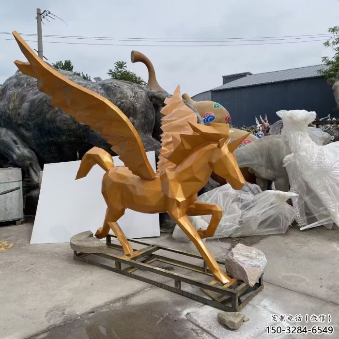 街道天馬雕塑廠家，景觀擺件，鍍金工藝