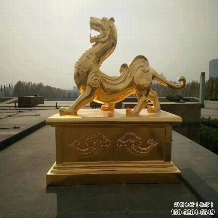 小區(qū)白虎雕塑廠家，拉絲動物雕塑，抽象效果