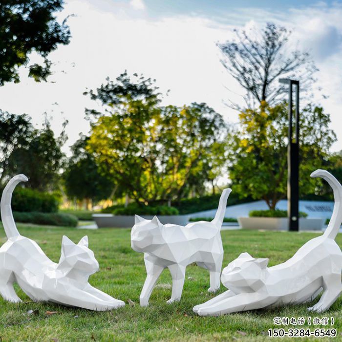 制作公園小貓咪雕塑，公園主題雕塑，幾何工藝