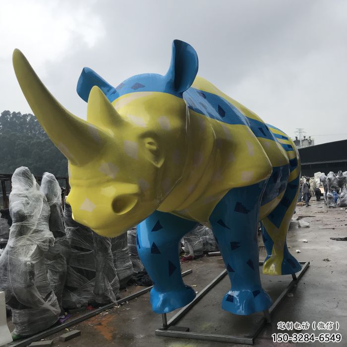 公園犀牛雕塑，鍍銅海洋雕塑，烤漆工藝