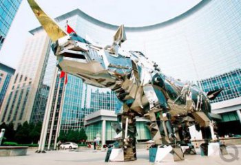 廣場(chǎng)犀牛雕塑，動(dòng)物景觀雕塑，鏡面工藝制造