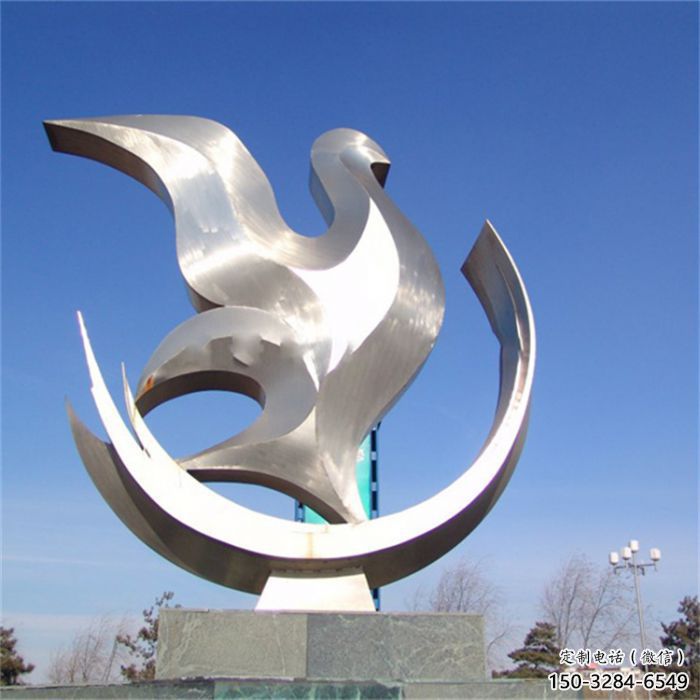 小區(qū)鴿子雕塑，鏡面鳥(niǎo)類(lèi)雕塑，抽象效果