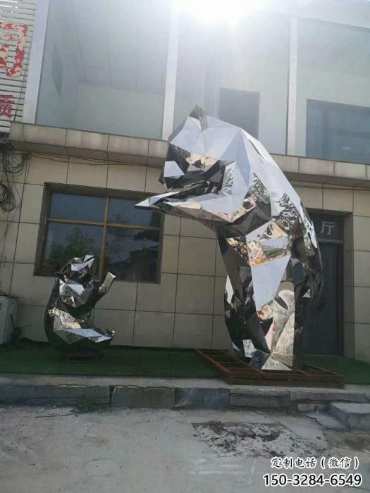 步行街狗熊雕塑，仿真動物雕塑，幾何方式