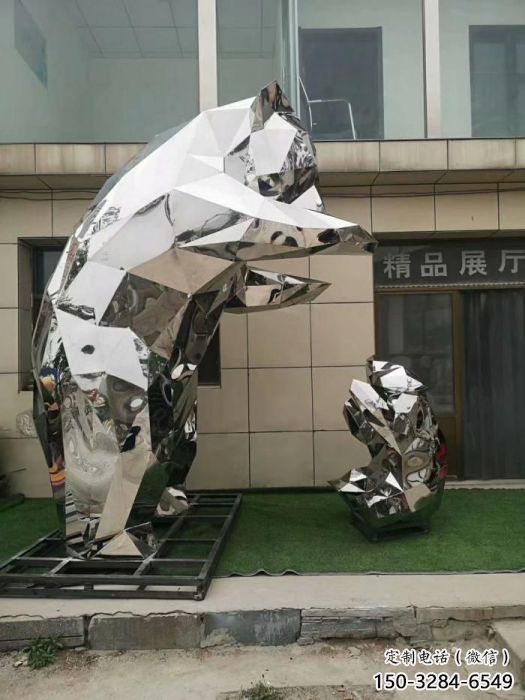 庭院狗熊雕塑，拋光動(dòng)物雕塑，鏡面形式