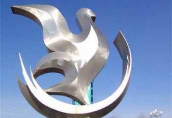 小區(qū)鴿子雕塑，鏡面鳥類雕塑，抽象效果