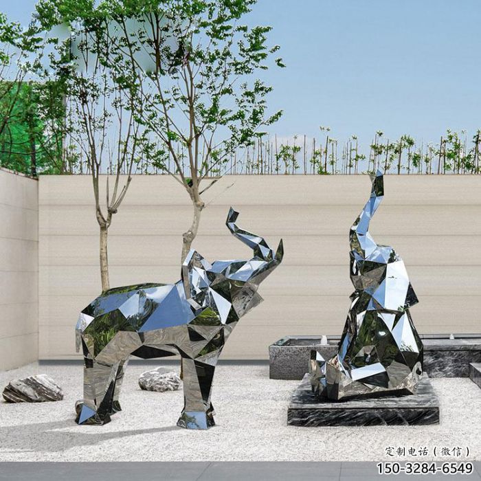 鏡面大象雕塑展品，亮面效果制作，切面大象雕塑精品