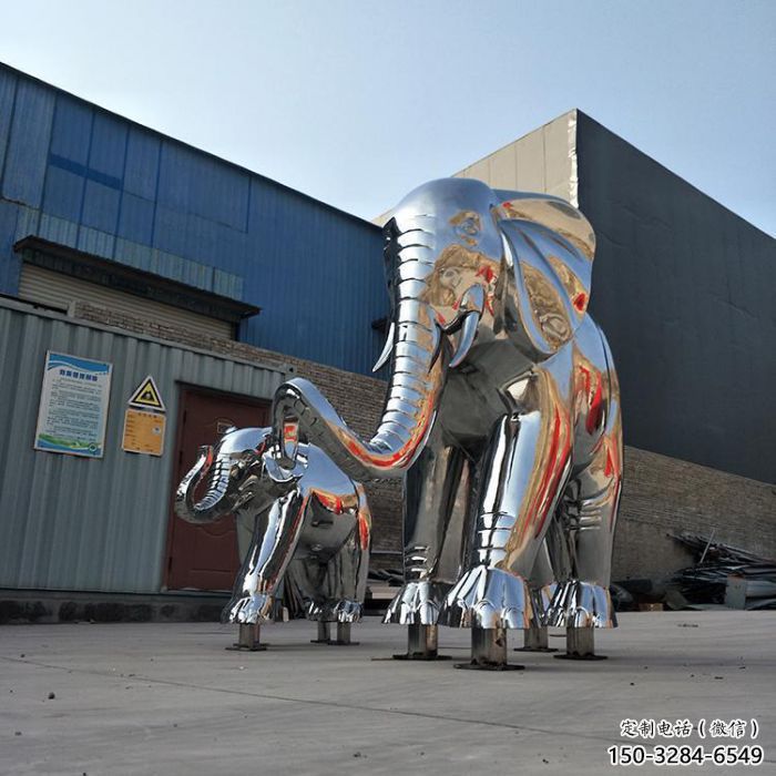 不銹鋼大象雕塑廠家，動物景觀雕塑，不銹鋼動物雕塑加工