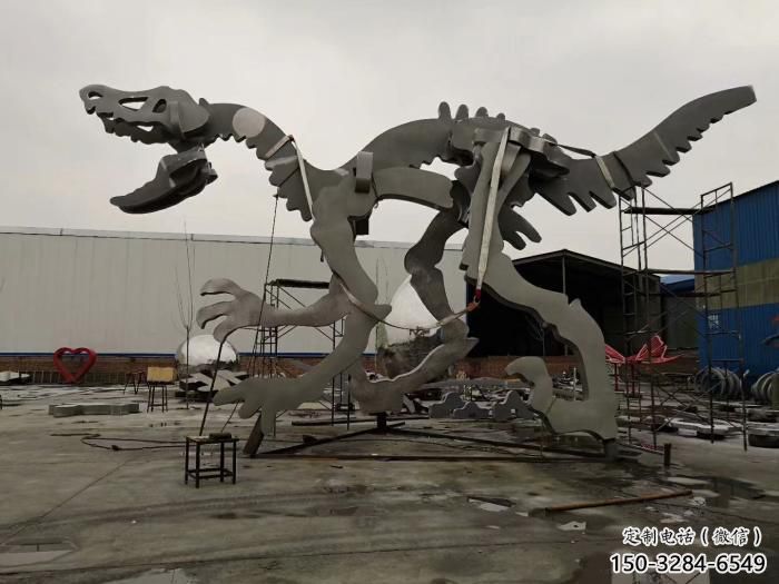 金屬恐龍雕塑制作，陸地擺件，廣場恐龍骨架雕塑制造商