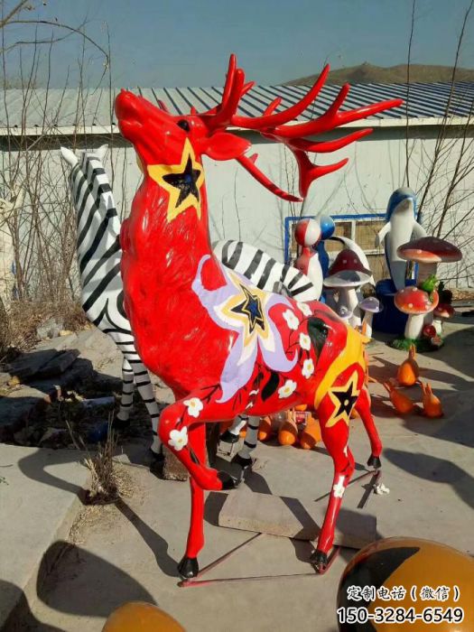 梅花鹿雕塑觀賞型，公園小品，玻璃鋼梅花鹿雕塑生產(chǎn)商