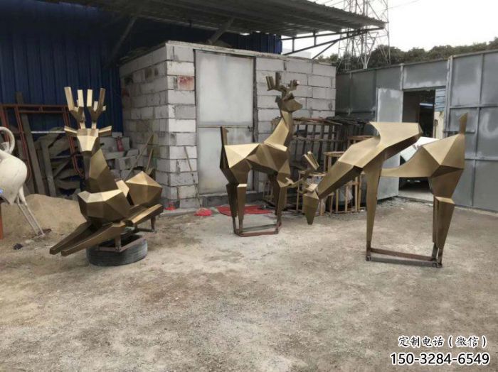 金屬小鹿雕塑批發(fā)，街頭藝術(shù)，公園抽象銅鹿雕塑展品