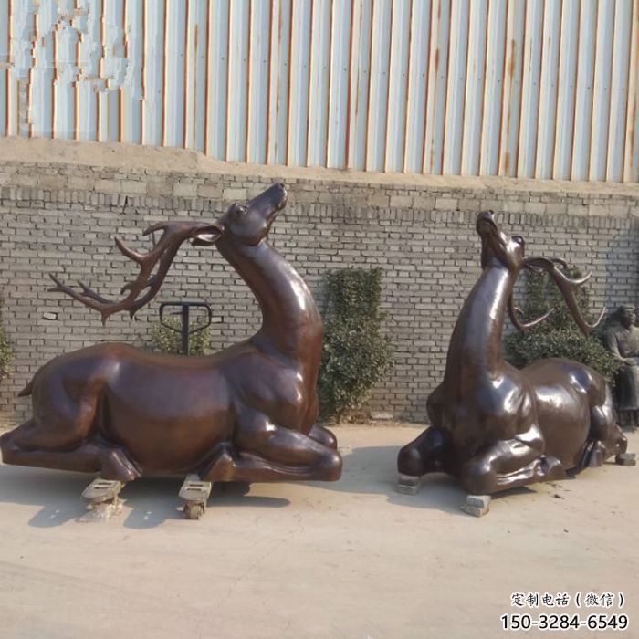 銅小鹿雕塑定制，村標(biāo)概念，戶外小鹿銅雕塑預(yù)定