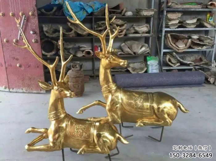 仿古馴鹿雕塑，鍍銅海洋雕塑，鍍銅工藝