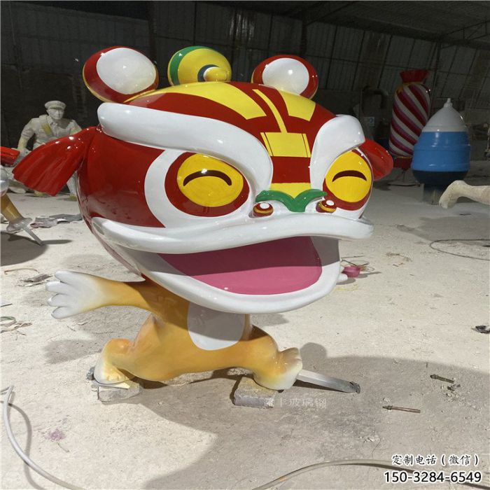 吉祥物動(dòng)物雕塑，卡通獅子雕塑，玻璃鋼彩繪效果