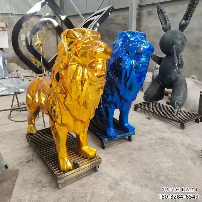 電鍍獅子雕塑精選，美陳雕塑，鍛造不銹鋼獅子雕塑通用