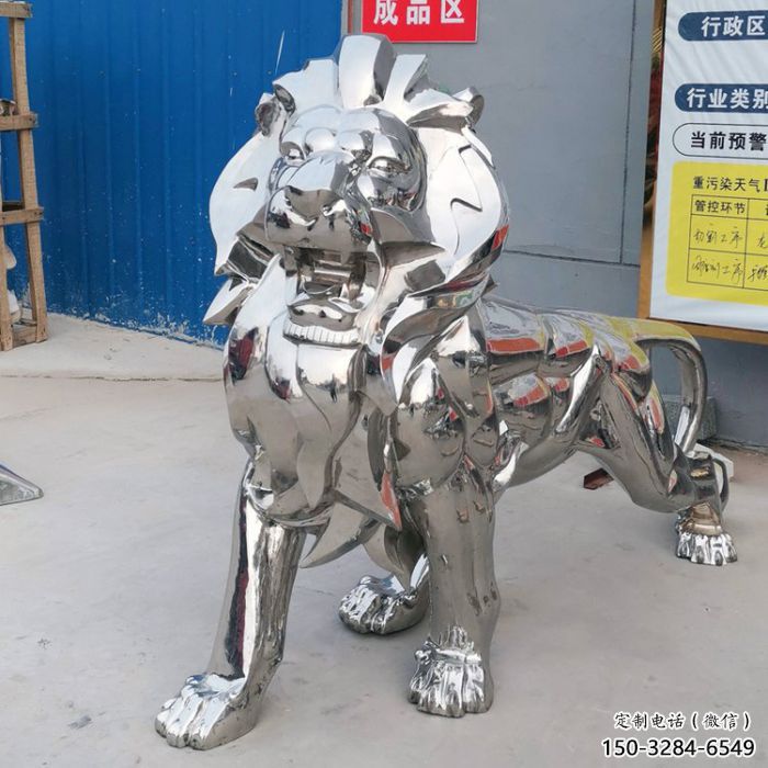 仿真獅子雕塑優(yōu)選，鏡面藝術(shù)，景觀不銹鋼獅子雕塑選用