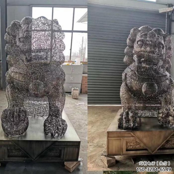 透雕獅子雕塑常用，鏤空概念，不銹鋼獅子雕塑展品