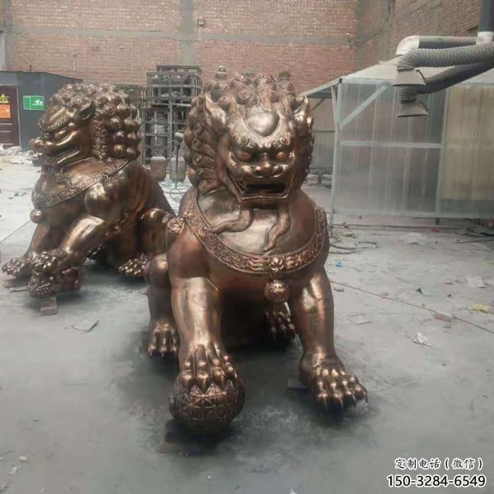 紅銅獅子雕塑制造商，室外軟裝，景觀蹲獅雕塑承接