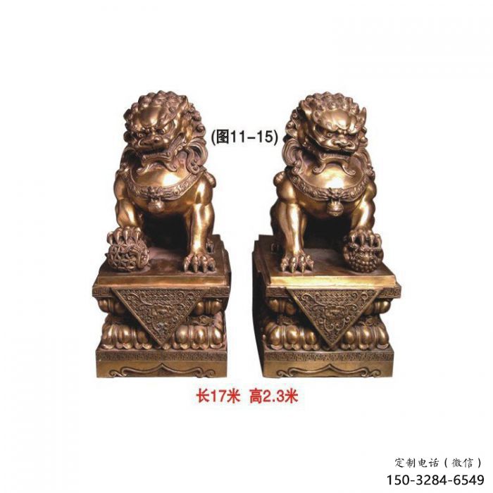 金屬獅子雕塑制作，城市裝飾，黃銅蹲獅雕塑選定