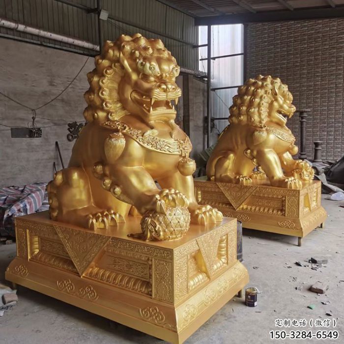 獅子雕塑制造商，黃銅動物小品，鑄銅蹲獅雕塑定制