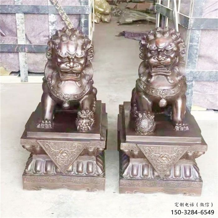 紫銅獅子雕塑通用，動物裝飾標(biāo)識，景觀蹲獅雕塑承接