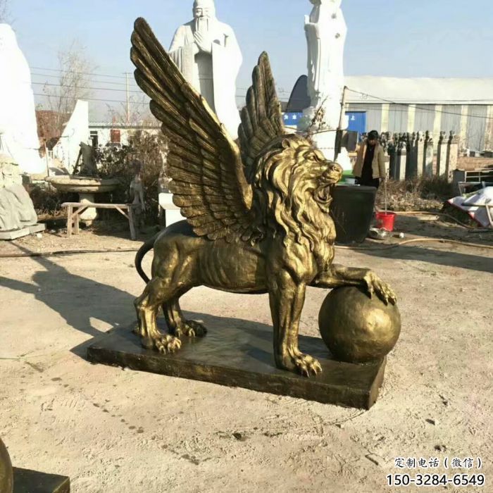 抽象獅子雕塑制造，動(dòng)物美陳雕塑，仿銅飛獅雕塑展品