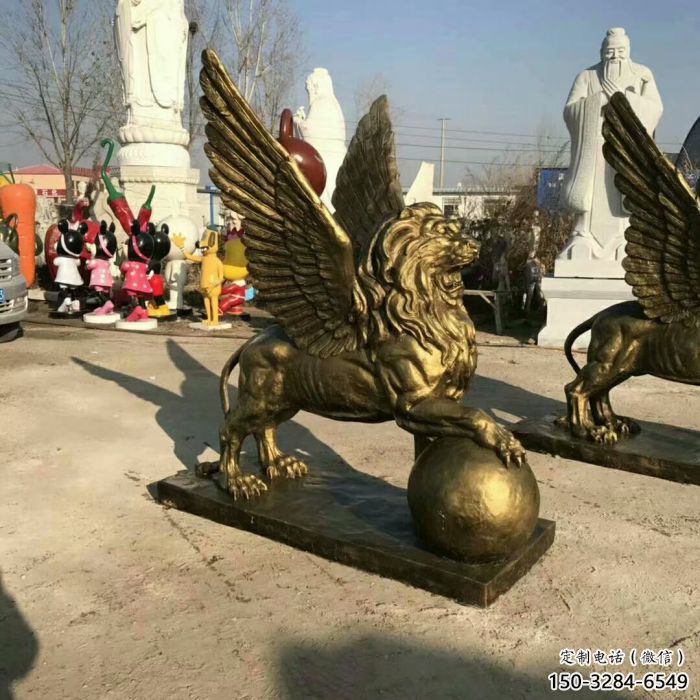 紀念獅子雕塑生產(chǎn)，廣場雕塑，飛獅雕塑展品