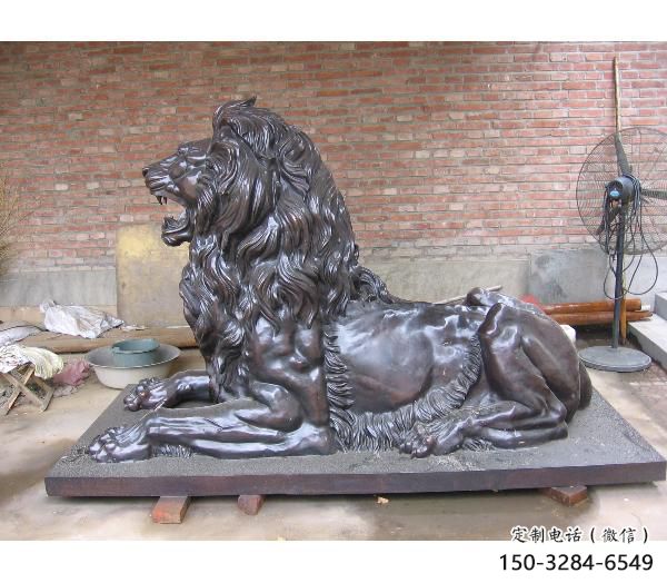 園林獅子雕塑觀賞型，美陳雕塑，大型趴獅雕塑展品
