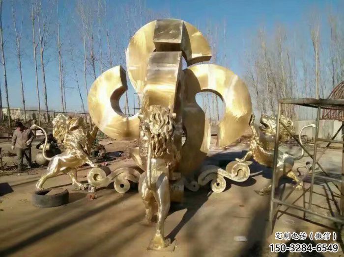 景觀獅子雕塑訂做，街景小品，戶外走獅雕塑制作