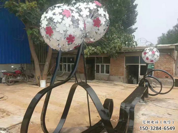 蒲公英坐凳雕塑制作，幾何原理方案，烤漆坐凳雕塑