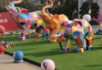 公共大象雕塑訂做，城市裝飾，景觀卡通大象雕塑展品