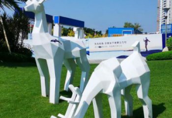 廣場(chǎng)小鹿雕塑制造商，小區(qū)擺件，白鋼抽象小鹿雕塑