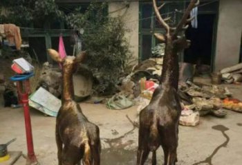 庭院馴鹿雕塑，鍍金歐式雕塑，網(wǎng)格形式