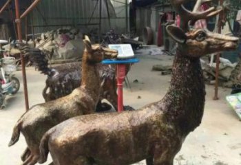 銅鹿雕塑，鑄銅動(dòng)物雕塑