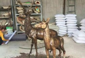 銅鹿雕塑，鑄銅動(dòng)物雕塑