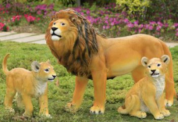 玻璃鋼彩繪獅子雕塑制作，公園景觀美陳動物雕塑