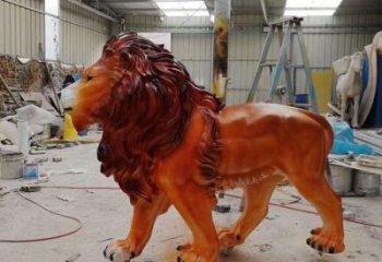 彩繪獅子雕塑，玻璃鋼走獅動物雕塑
