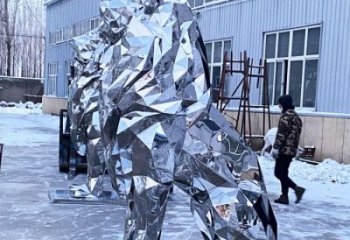 鏡面獅子雕塑通用，動物小品，廣場不銹鋼獅子雕塑優(yōu)價