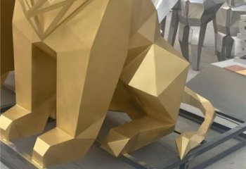 幾何獅子雕塑制造，金屬構(gòu)件，不銹鋼獅子雕塑提供