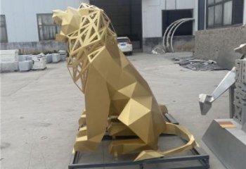 切面獅子雕塑精選，幾何烤漆不銹鋼獅子雕塑訂做