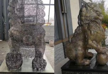 編織獅子雕塑定價，透雕動物雕塑，鏤空不銹鋼獅子雕塑