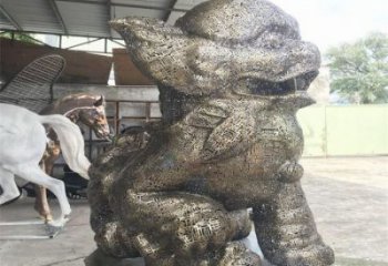 廣場獅子雕塑訂做，鏤空雕塑，不銹鋼透雕獅子雕塑