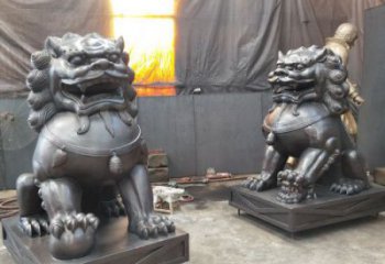 鑄銅獅子雕塑展品，景觀概念，黃銅蹲獅雕塑優(yōu)選