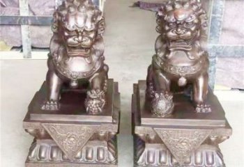 紫銅獅子雕塑通用，動物裝飾標(biāo)識，景觀蹲獅雕塑承接