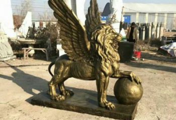 抽象獅子雕塑制造，動(dòng)物美陳雕塑，仿銅飛獅雕塑展品