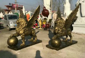 青銅獅子雕塑觀賞型，露天雕塑，戶外飛獅雕塑訂做