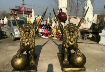 景觀獅子雕塑制造商，動(dòng)物雕塑，飛獅雕塑供給