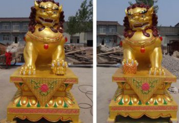 現(xiàn)代藝術(shù)獅子雕塑展品，室外軟裝，鎏金獅子雕塑訂做
