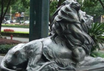 公園獅子雕塑定做，小區(qū)擺件，鑄銅趴獅雕塑制作