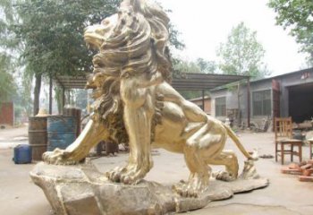 黃銅獅子雕塑預(yù)定，動(dòng)物景觀擺件，走獅主題雕塑精品
