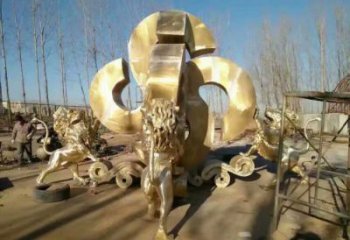景觀獅子雕塑訂做，街景小品，戶外走獅雕塑制作